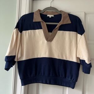 Z Supply Navy and Mauve Collar Rugby Tee